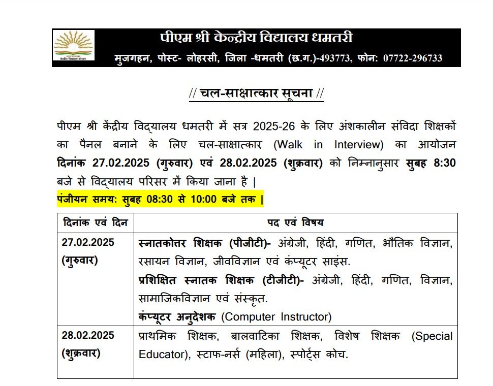 KV Dhamtari Vacancy 2025